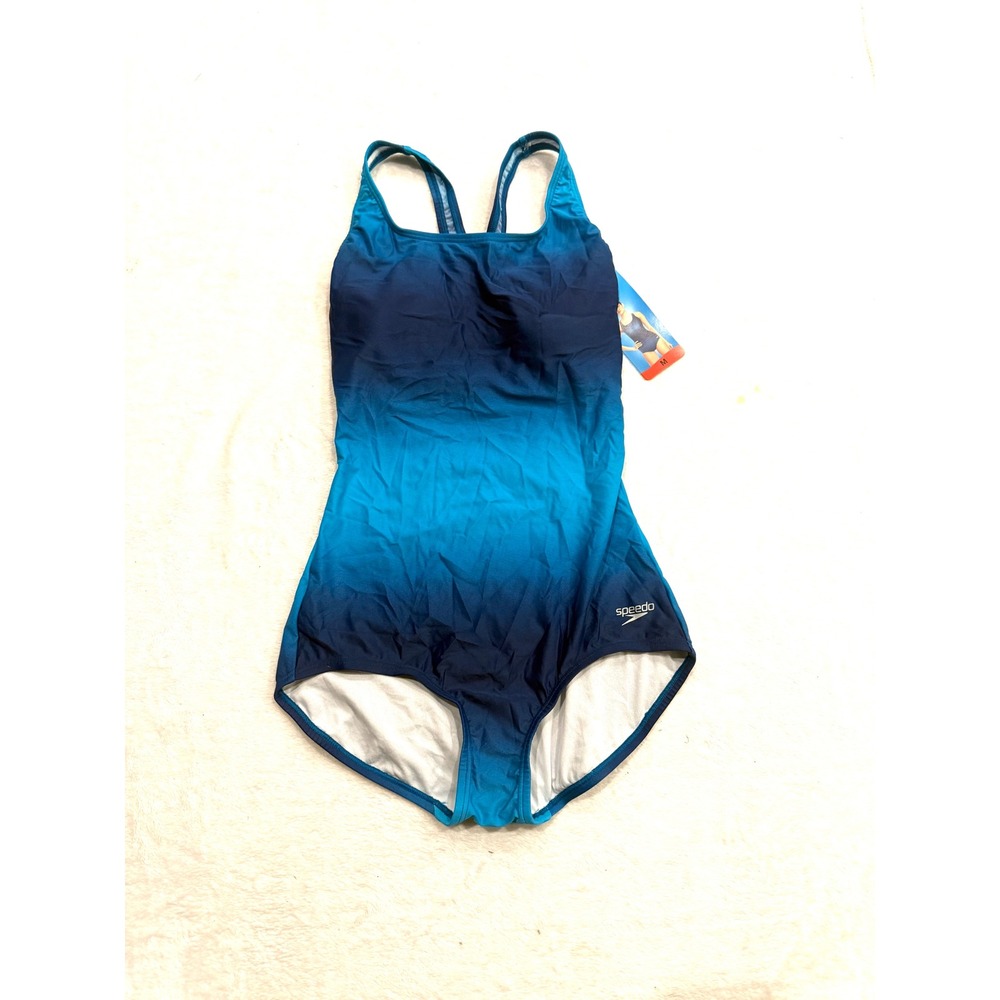 Speedo Womens One Piece Swimsuit Mykonos Blue Ombre Racerback 7722365 M